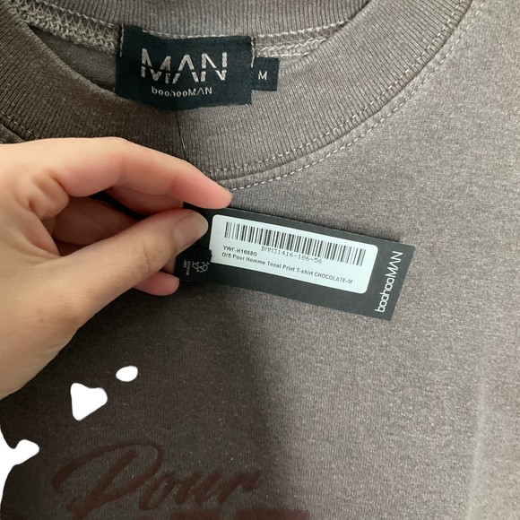 Boohoo Man NWT Pour Homme Tonal Print Tee Brown Medium - Picture 3 of 3